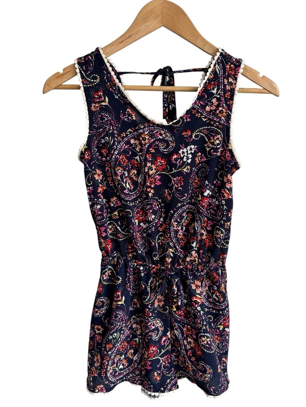2-Hip Paisley Floral Romper Girls Sz 12 Womens XS Navy Boho Summer Beach Y2K EUC